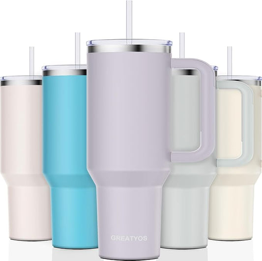 40 oz Tumbler with Handle and Straw Lid Insulated Tumblers Cups with Lids Straws Double Wall Vacuum Leak Proof Stainless Steel 40oz Tumbler Travel Mug Gifts for Men Women Him Her (Orchid) - Bloomnest