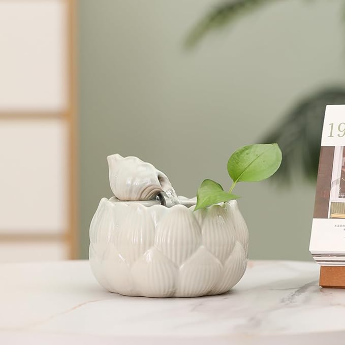 Ceramic Tabletop Fountain Waterfall Feature for Indoor and Outdoor Table Desk Office Patio (White A152) - Bloomnest