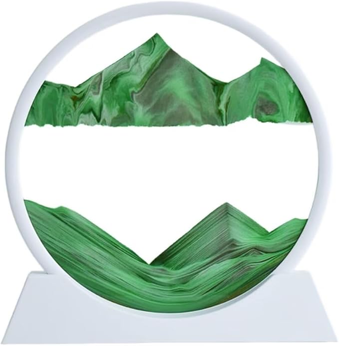 BGFJYUK Moving Sand Art Picture in Motion, Round Glass 3D Deep Sea Sandscapes with Display Flowing Sand Frame for Relaxing Desktop Home Office Work Décor for Kids Adults（White Frame Green, 12inch - Bloomnest