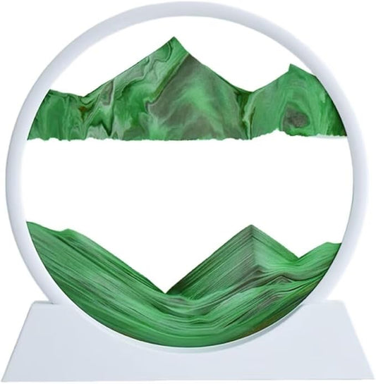 BGFJYUK Moving Sand Art Picture in Motion, Round Glass 3D Deep Sea Sandscapes with Display Flowing Sand Frame for Relaxing Desktop Home Office Work Décor for Kids Adults (White Frame Green,7inch) - Bloomnest