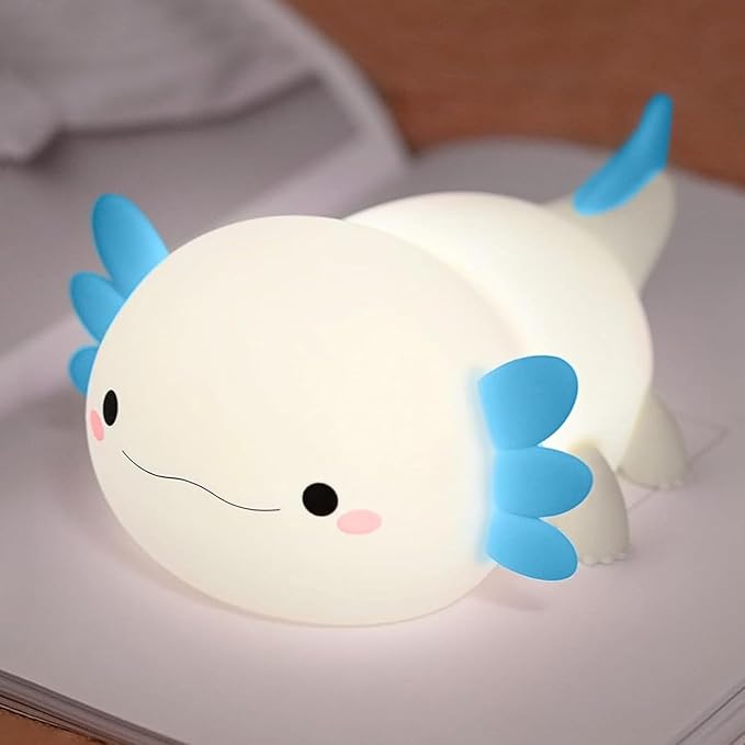 Axolotl Night Light,Cute Axolotl Lamp,Food Grade Silicone Nursery Nightlight,Rechargeable/Dimmable LED Squishy Novelty Animal Bedside Touch Lamp,Baby Room Decor, Axolotl Gifts for Kids/Boys - Bloomnest