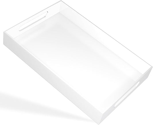 White Tray 16×12" with Cut Handles - Spill Proof Decorative Tray is an Ideal Countertop Organizer for Living Rooms, Ottoman Coffee Tables, Offices, Kitchens & Serving Guests - Bloomnest