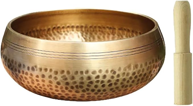 4.3‘’Handmade Buddhist Brass Music Bowl, Singing Bowl with Wood Mallet for Meditation, Yoga, Chanting, Music Therapy - Bloomnest
