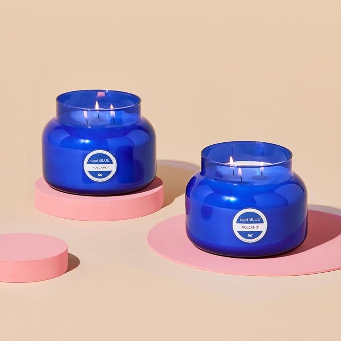 Capri Blue Volcano Scented Candles - Luxury Three Wick Candles for Home Scented with Tropical Fruit & Sugared Citrus - Soy Wax Blend - Large Blue Color (28 oz) - Bloomnest