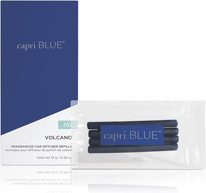 Capri Blue Car Diffuser Refills - Volcano Car Air Freshener Refills With Notes of Sugared Citrus & Tropical Fruits - For Use in Vent Clip - Includes 4 Fragrance Reeds - Travel Essential - Bloomnest