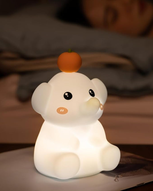 LED Night Light, Cute Squishy Elephant Lamp, Silicone Rechargeable Dimmable Nightlight for Nursery and Bedrooms, Elephant Gift for Women (White-Blue) - Bloomnest
