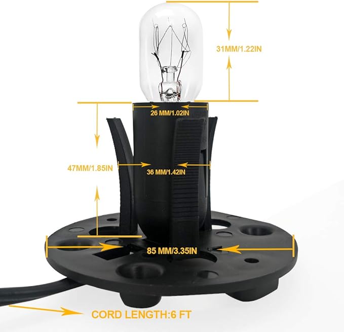 haraqi Himalayan Salt Lamp Cords (6ft) with Dimmer Switch,Original Replacement Cords with Base Assembly(3.34 Inches) and 25 Watt E12 Bulbs for Salt Rock Lamp Cord 2 Set