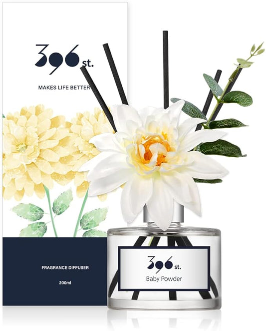396 st. Dahlia Flower Reed Diffuser, Baby Powder, 200ml(6.7oz) / Reed Diffuser Sets, Home Fragrance, Scented Oils, Home & Bathroom Décor