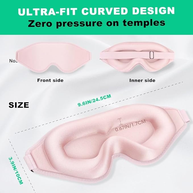 3D Contoured Sleep Eye mask Side Sleeper Men Women Zero Eye Pressure high Density Memory Foam Soft Breathable Light Blocking Night Blindfold Travel Yoga Napping Pink - Bloomnest