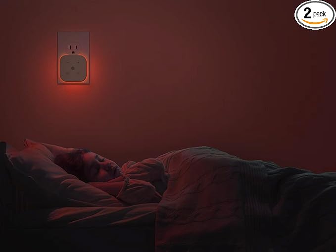 2 Pack Kids Sleep Timer Red Night Light Plug into Wall, Adult, Light Sensor, Dimmable, Hallway, Stair Lights Indoor, Bathroom, LED - Bloomnest
