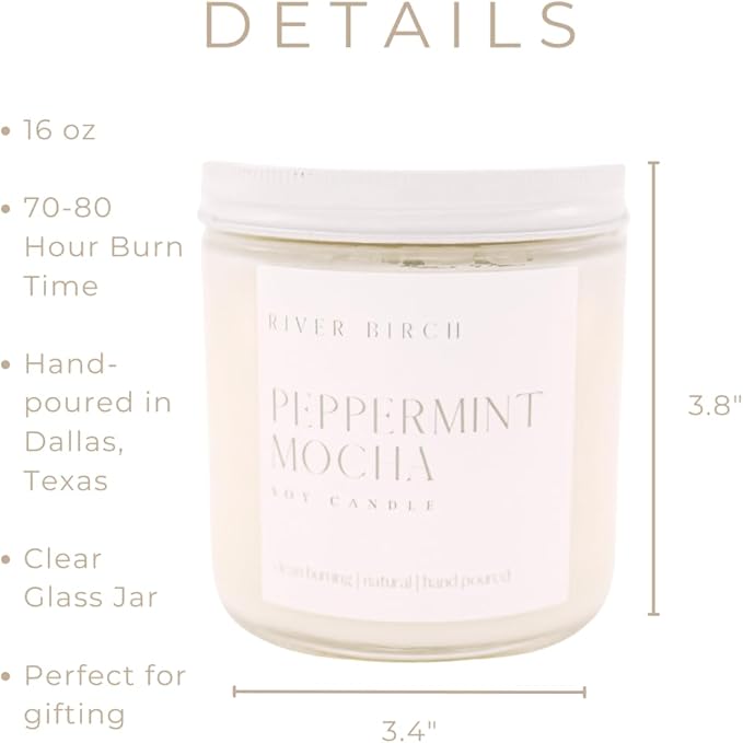 River Birch Candles Peppermint Mocha Scented Candle | Premium, All-Natural, Non-Toxic, Soy Candles | 16oz 90 Hr Burn Time | Cozy Relaxing Gifts for Home - Bloomnest