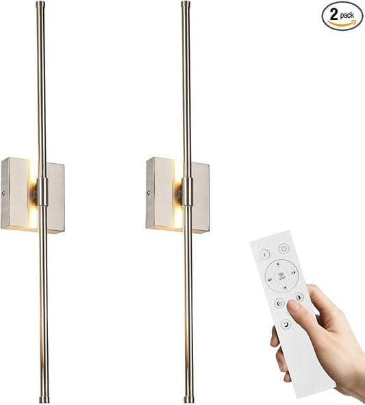LED Wall Sconces with Remote Control, Dimmable Wall Sconces Set of 2, 5 Colors 3000K-6500K & Dimmable, Hardwire Wall Light with Timer & Night Light, LED Nickel Wall Lamps for Living Room, Bedroom - Bloomnest