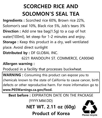 Damtuh Korean Roasted Rice & Solomon’s Seal Tea – Traditional Herbal Tea - Caffeine-Free, Sugar-Free, Non-Caloric, 40 Tea Bags (1.5g each) - Bloomnest