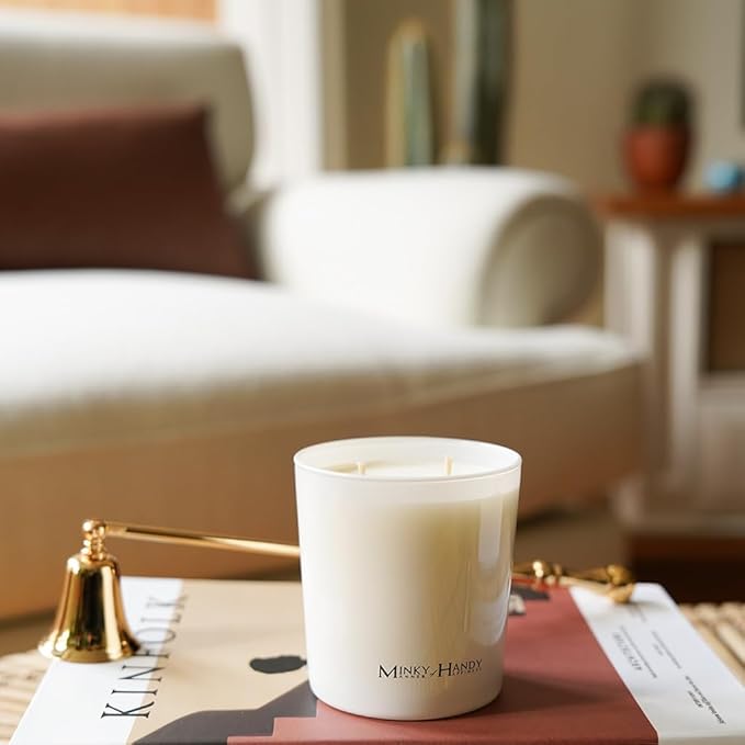 Hand Poured Soy Candles for Home Scented - Large 2 Wick White Jar Candle - Amber Cinamon Vanilla - Highly Scented - Long Lasting - Bloomnest