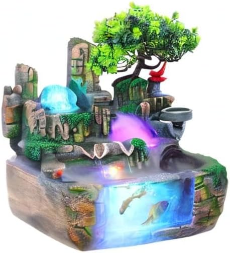 Tabletop Fountain Decorations,Tabletop Fountain Indoor Humidifier with Rockery Mountain Waterfalls,Goldfish,Light,Resin Rockery Crafts Gift Fountain for Home Office Bedroom Desk Ornaments - Bloomnest