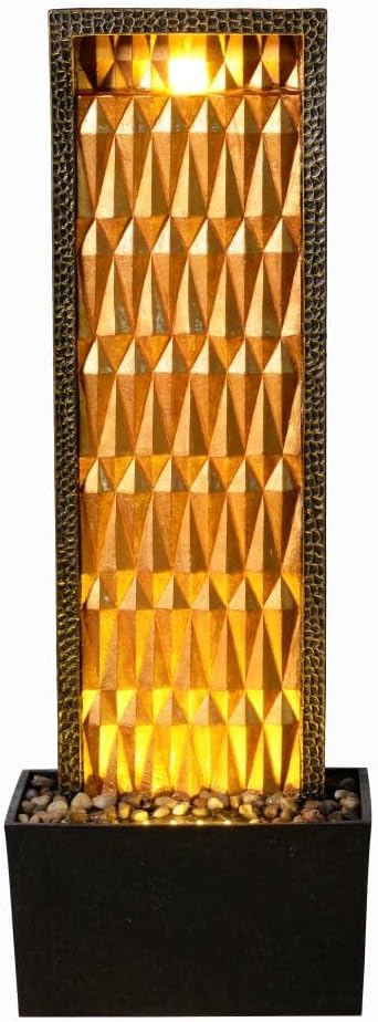 Indoor Water Fountain - 27'' Tall Waterfalls Water Features, Gold Brilliant Design, Decor Your Home, Livingroom,Office,Outdoor Garden, Patio, Backyard - Bloomnest