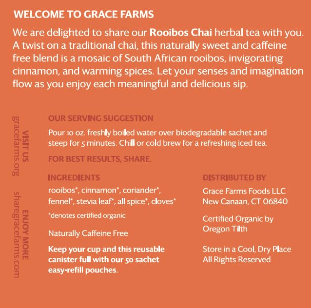Grace Farms ROOIBOS CHAI Herbal Tea (16 Pyramid Sachets) | Healthy and Caffeine Free | Organic, Fair Trade and Kosher Certified | Gives Back 100% of Profits - Bloomnest