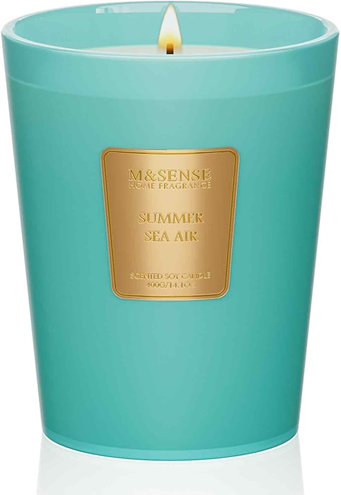 M&SENSE Summer Sea Air Scented Candle Home Decor, Natural Soy Wax,4.1oz 60 Hours Long Lasting Slow Burning, Aromatherapy Candle for Stress Relief - Bloomnest