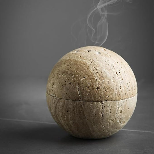 Handmade Travertine Stone Incense Resin Burner Holder – Natural Stone Incense Burner with Brass Insert for Home Decor & Relaxation - Bloomnest
