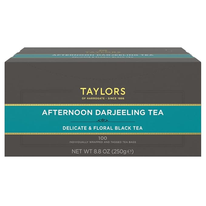 Taylors of Harrogate Afternoon Darjeeling, Black Tea, Individually Wrapped Bags 100 Count (Pack of 1), Delicate, Sweet & Floral, Caffeinated, Enjoy Hot or Iced, 100 Teabags - Bloomnest