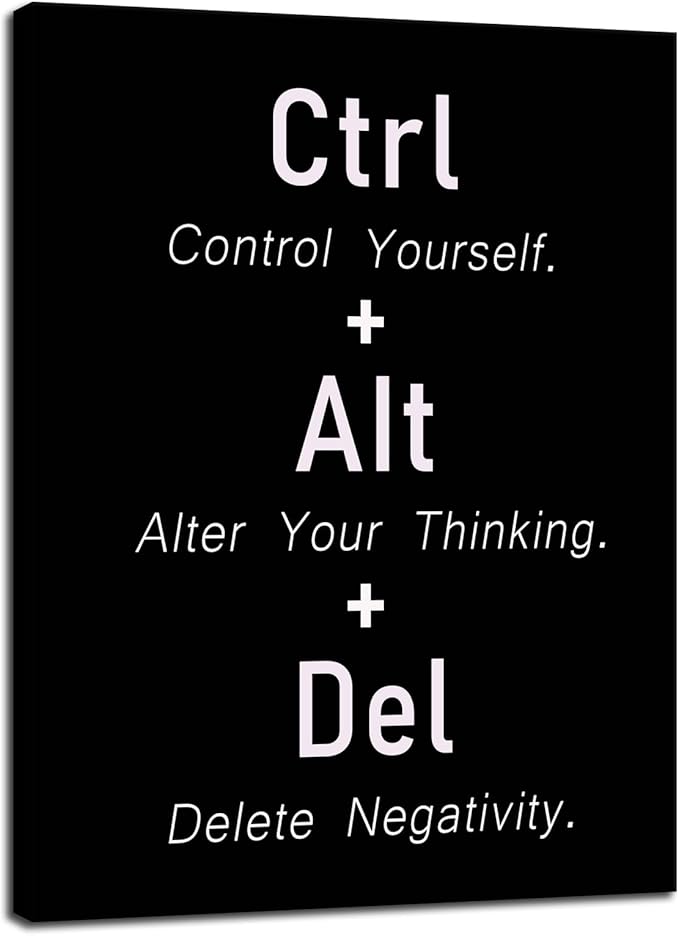 Control Yourself Alter Your Thinking Delete Negativity Inspirational Canvas Poster Motivational Wall Art Positive Quotes For Office Living Room Bedroom Printed Artwork Framed [18" W X 24" H] - Bloomnest