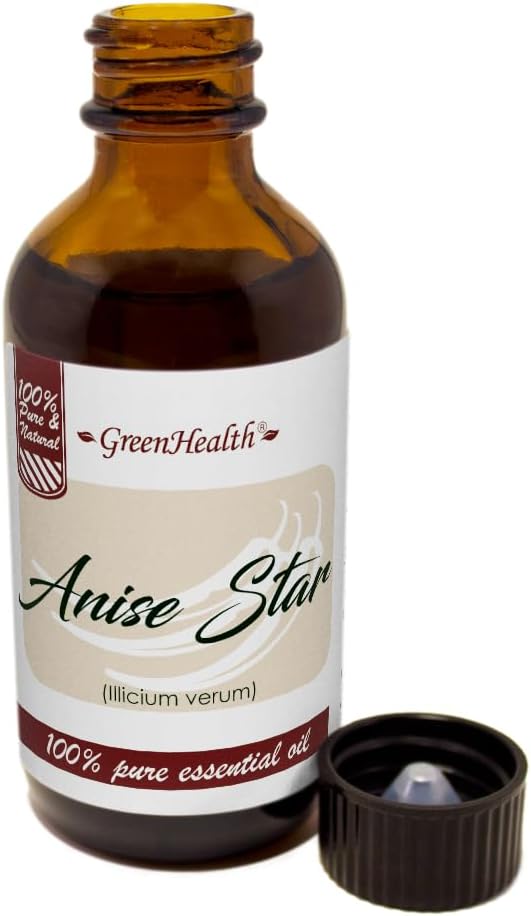 GreenHealth Anise Star Essential Oil – 2 fl oz (59 ml) | 100% Pure & Undiluted | Amber Glass Bottle with Cap | Licorice-Like Scent for Aromatherapy, Diffuser, DIY Crafts, Home Fragrance