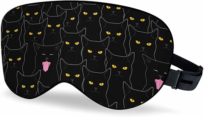 Black Cats Sleep Eye Mask Halloween Spooky Feline Kitten Face Men Women Sleep Mask with Adjustable Strap Eye Cover Eye Shade for Travel, Nap,Meditation - Bloomnest