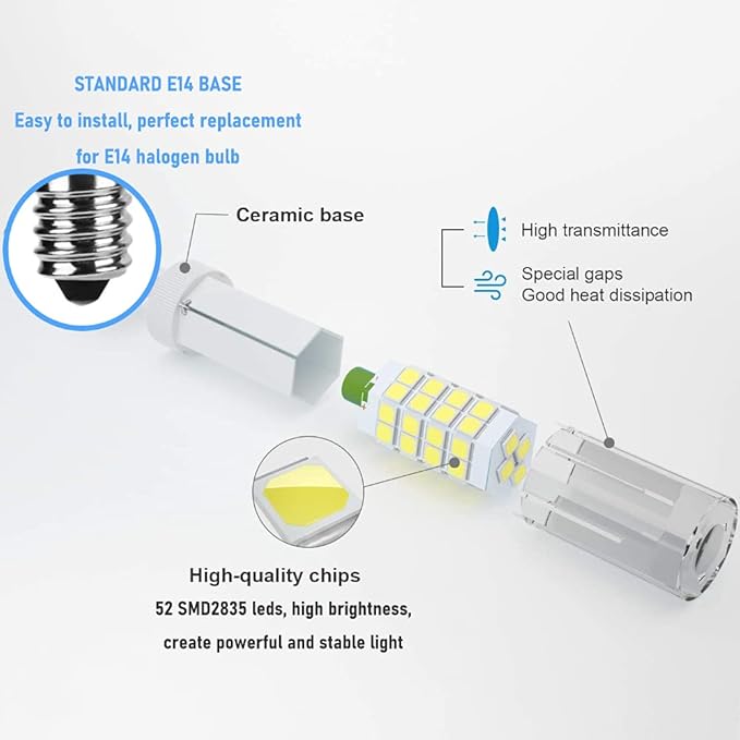 E14 LED Bulb E14 European Base Bulb E14 Cooker Hood Bulb E14 Chandelier Light Bulb 120V Replace Salt lamp,Home Lighting, Kitchens Lighting 4W(40W Halogen Equivalent) 4-Pack(Warm White 3000K) - Bloomnest