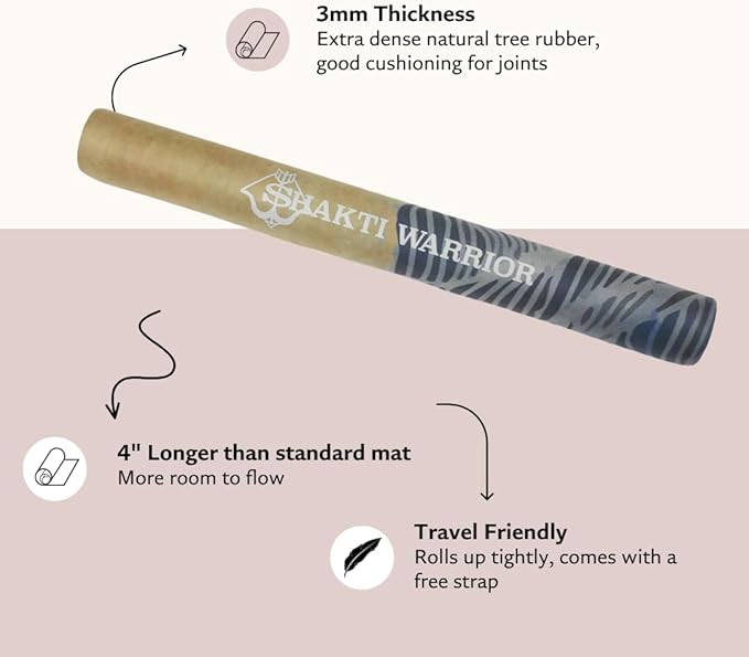 Shakti Warrior Suede yoga mat - Premium Printed Natural Eco-friendly Non-Slip Mat Great for Hot Yoga, Pilates, Workouts (72 inch x 24 inch x 3mm thick) - Bloomnest