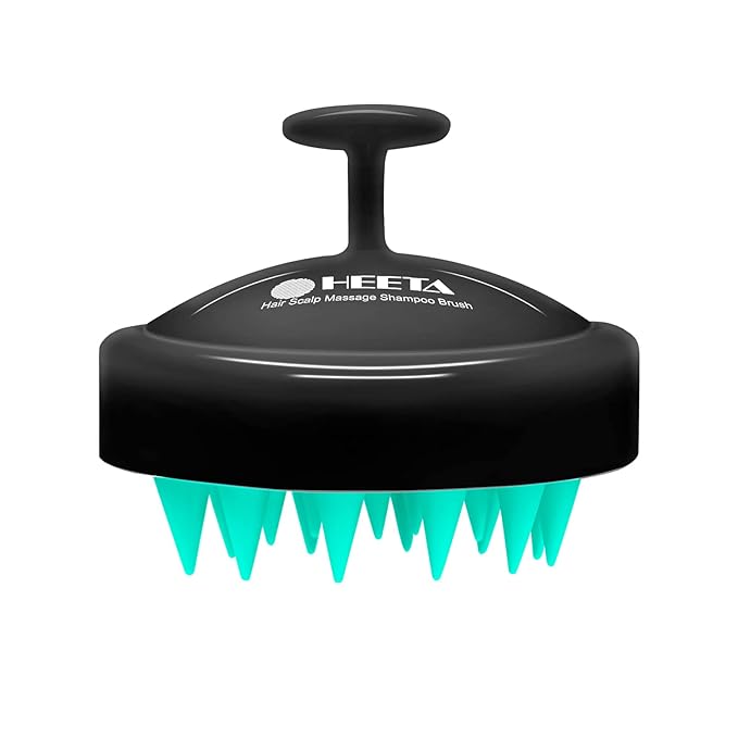 HEETA Scalp Massager Hair Growth, Soft Silicone Scalp Scrubber Shampoo Brush for Exfoliation, Dandruff Removal Head Massage Stress Relax, Wet & Dry Use for Thick Thin Curly Hair Care, Turquoise Black HEETA
