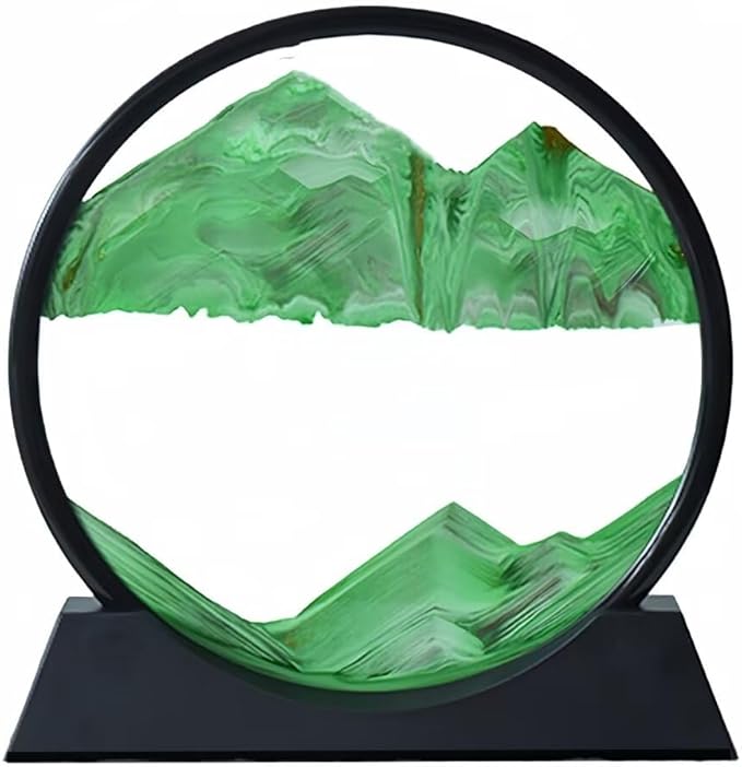 BGFJYUK Moving Sand Art Picture in Motion, Round Glass 3D Deep Sea Sandscapes with Display Flowing Sand Frame for Relaxing Desktop Home Office Work Décor for Kids Adults (Green, 12inch) - Bloomnest