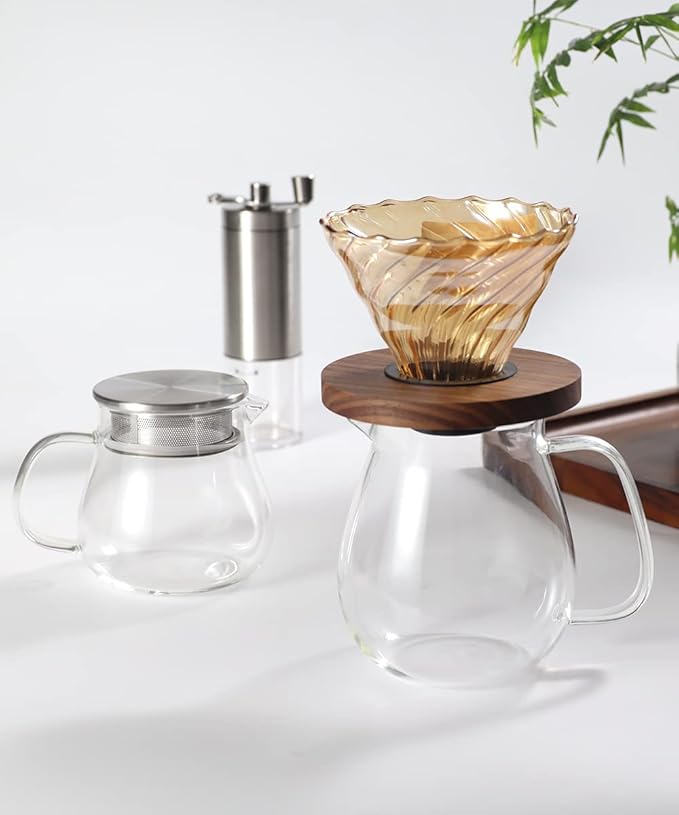 IwaiLoft Glass Teapot with Removable Stainless Steel Filter Lid Stovetop & Microwave Safe Borosilicate Glass Kettle for Loose Leaf, Blooming Tea And Coffee Sharing (24OZ) - Bloomnest