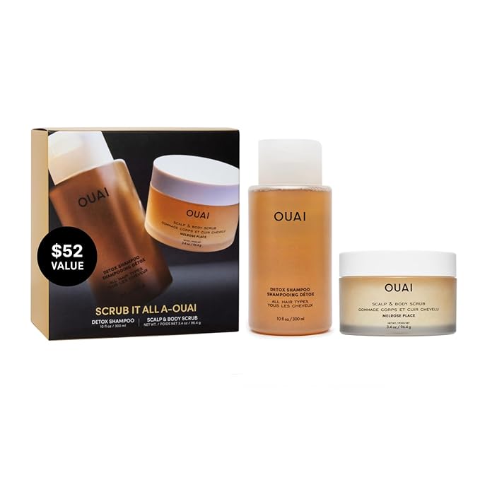 OUAI Hair Care Set - Clarifying Shampoo & Exfoliating Scalp Scrub - Deep Cleansing & Balancing - Hair Care Kit with Detox Shampoo & Travel Size Sugar Scrub for Scalp - Valentine's Day Gifts (2 Count) - Bloomnest