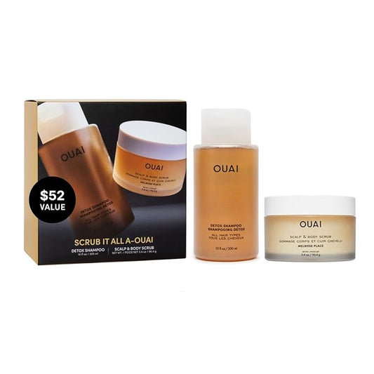 OUAI Hair Care Set - Clarifying Shampoo & Exfoliating Scalp Scrub - Deep Cleansing & Balancing - Hair Care Kit with Detox Shampoo & Travel Size Sugar Scrub for Scalp - Valentine's Day Gifts (2 Count) - Bloomnest