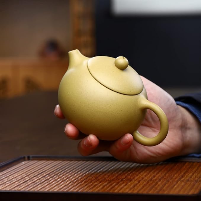 Xishi Teapot 15oz Chinese Zisha Clay Pot Ceramics Purple Sand Mud Kungfu Tea Set Kettle 9 Hole Filter (Yellow 450ml) - Bloomnest