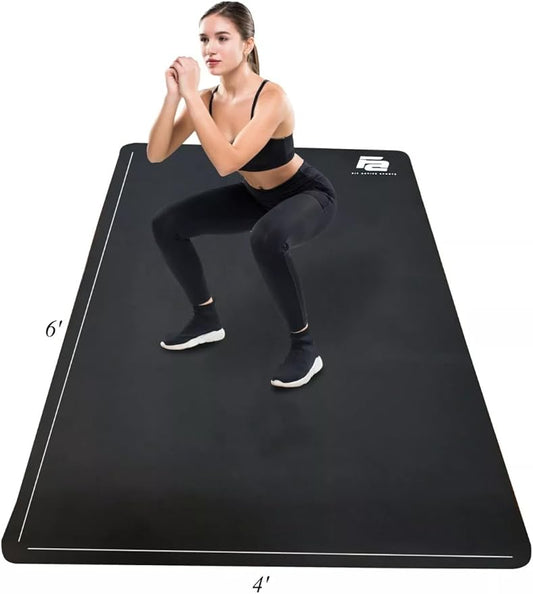 Fit Active Sports Large Exercise Mat 6' x 4' x 8mm Non-Slip Extra Wide Workout Mat for Home Gym, Cardio, Yoga, Floor Fitness, MMA, Plyo, and Jump Rope | Shoe Friendly Black - Bloomnest