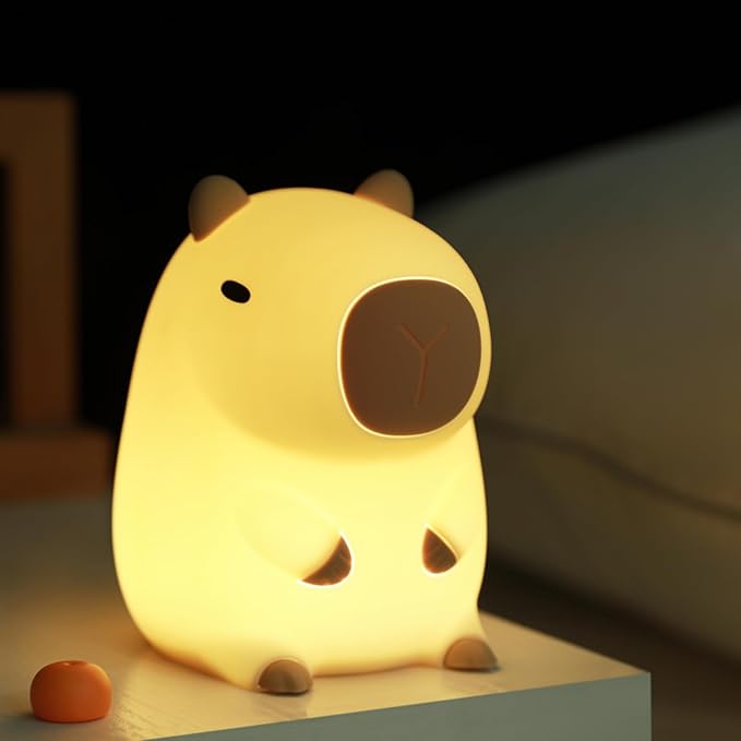 ATSUI Cute Capybara Night Light, LED Squishy Novelty Animal Lamp, Food Grade Silicone, 2 Level Dimmable, Breastfeeding Nursery Nightlight for Room Decor, Funny Gifts Stuff for Boys Girls Baby Children - Bloomnest