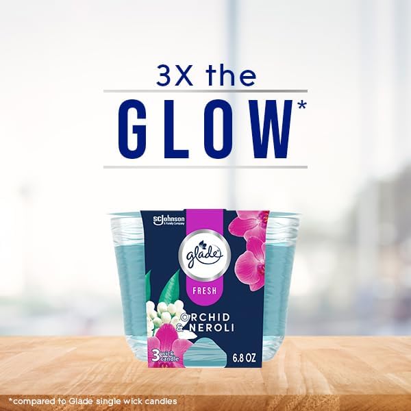 Glade Candle Orchid & Neroli, Fresh Collection, Fragrance Candle Infused with Essential Oils, Air Freshener Candle, 3-Wick Candle, 6.8 Oz, 3 Count