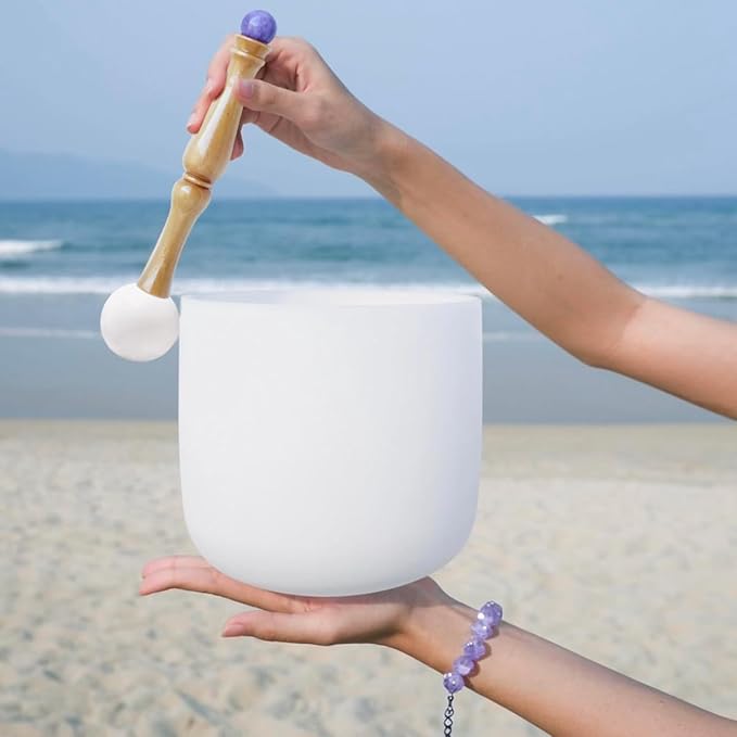 Singing Bowl Mallet,Rubber Mallet Striker with Silicone Head and Wooden Handle and Crystal Sphere for Playing Quartz Crystal Singing Bowls(Purple) - Bloomnest