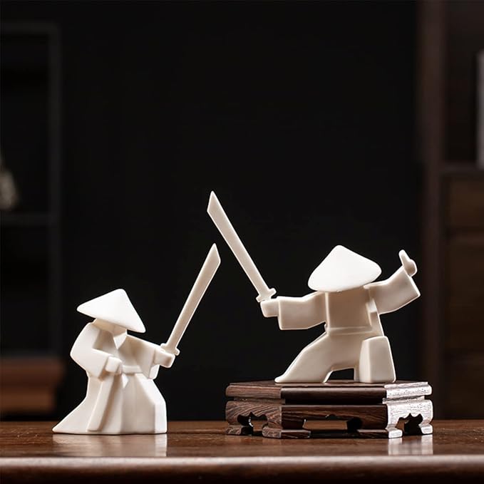 LYART Tea Pet Warrior Statue Figurine Tea Ornament Accessories Cute Kung Fu Tea Decoration Gift for Tearoom Home Office Children's Day Gift for Tea Lover (White1 and White2) - Bloomnest