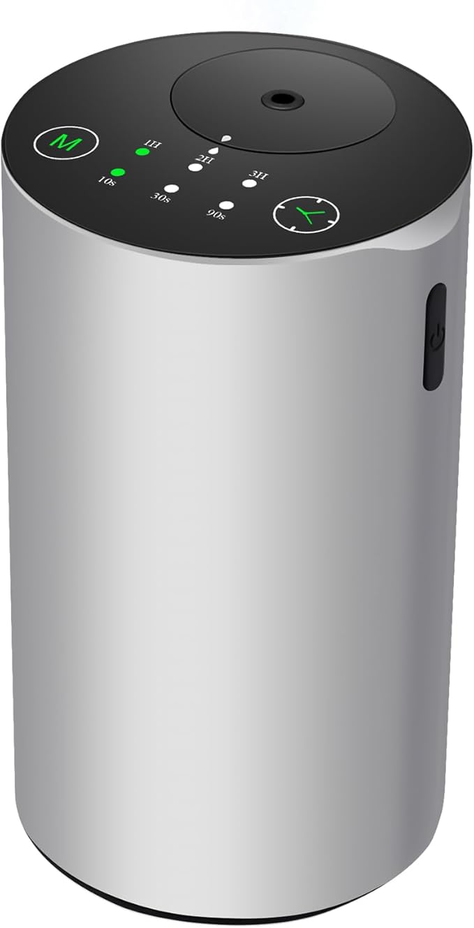 Waterless Essential Oil Diffuser, 7 Colors LED Light, Battery Powered Mini Scent Air Machine, Aromatherapy Mist Diffuser for Home Room Car Office (Silver) - Bloomnest