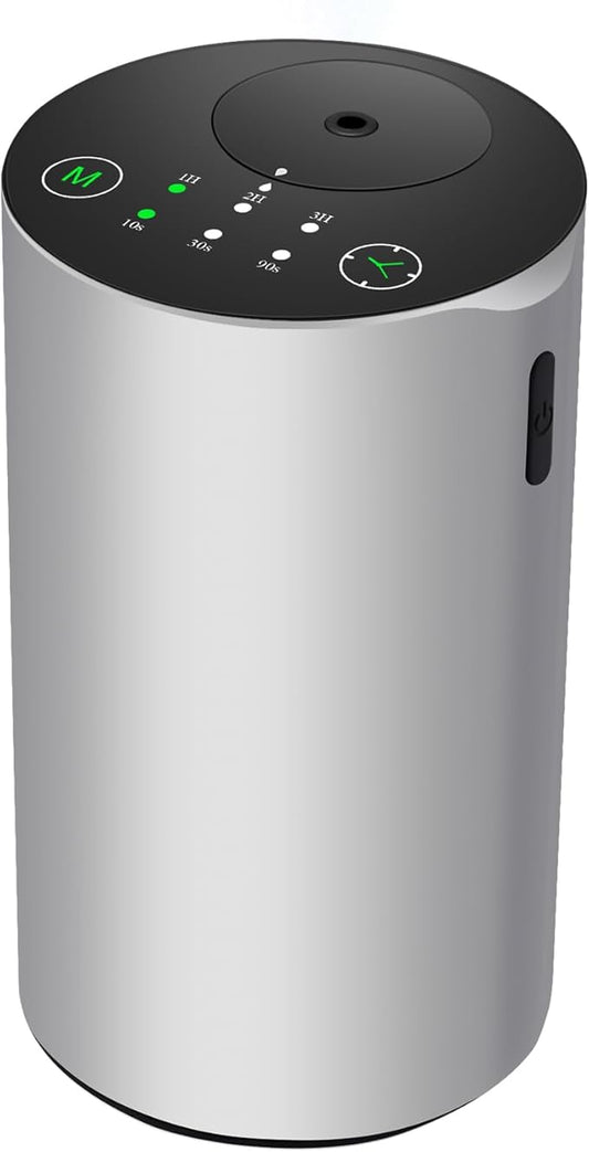 Waterless Essential Oil Diffuser, 7 Colors LED Light, Battery Powered Mini Scent Air Machine, Aromatherapy Mist Diffuser for Home Room Car Office (Silver) - Bloomnest