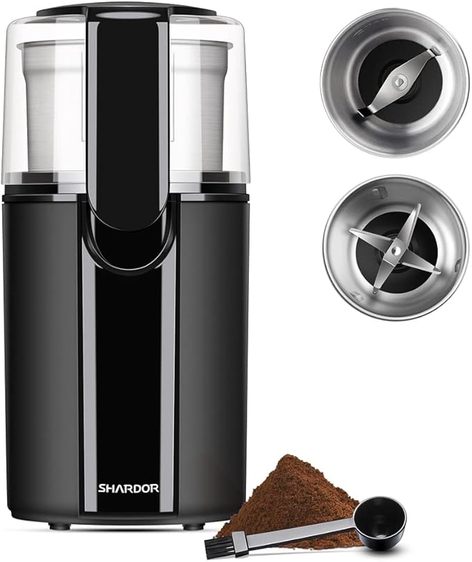 SHARDOR Coffee Grinder Electric, Spice, Herb, Grinder for Coffee Bean Spices and Seeds with 2 Removable Stainless Steel Bowls, Black - Bloomnest