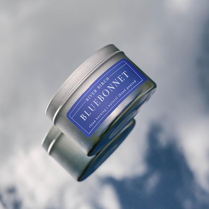 River Birch Premium, All-Natural, Non-Toxic Soy Wax Candle | Bluebonnet Scented | 8 oz. Silver Travel Tin | Cozy Relaxing Gifts for Home - Bloomnest