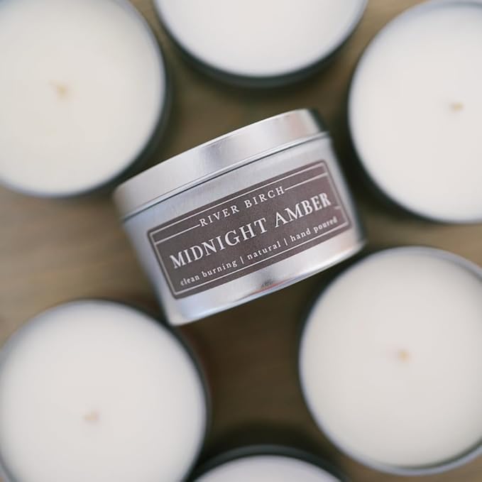 River Birch Candles Midnight Amber Scented Candle | Premium, All-Natural, Non-Toxic, Soy Wax | 8 oz. Silver Travel Tin | Cozy Relaxing Gifts for Home - Bloomnest