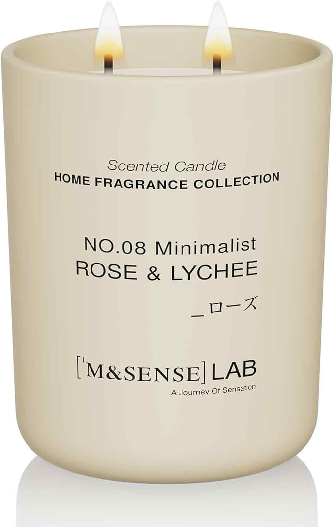 M&SENSE Natural Soy Candle| Rose & Lychee | 16.6 oz, 95H Burn | Minimalist Scented Candle for Relaxation, Gifting, Home Décor | for Bedroom, Office, Party Large - Bloomnest