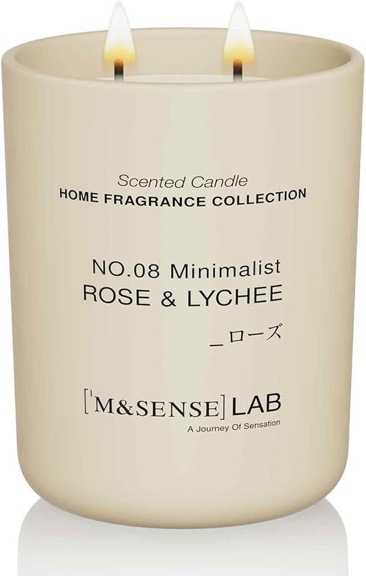 M&SENSE Natural Soy Candle| Rose & Lychee | 16.6 oz, 95H Burn | Minimalist Scented Candle for Relaxation, Gifting, Home Décor | for Bedroom, Office, Party Large - Bloomnest