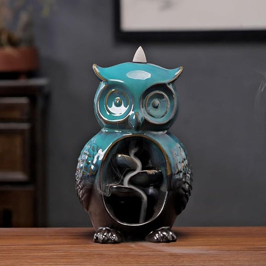 Cute Owl Animal Waterfall Backflow Incense Holder for Sticks,Ceramic Incense Burner with Mat,Tweezers for Home Aromatherapy Ornament Decor AI018 - Bloomnest