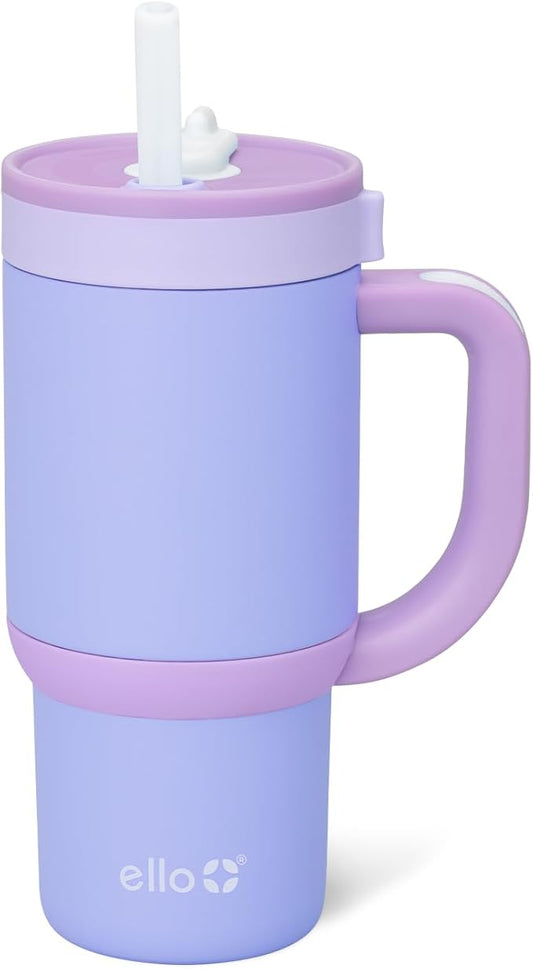 Ello Oasis 14oz Stainless Steel Toddler Tumbler with Handle & Retracting Straw, 100% Leakproof, Double-Wall Vacuum Insulated, Kids Water Bottle for School, BPA Free, Dishwasher Safe, Lavender Fields - Bloomnest
