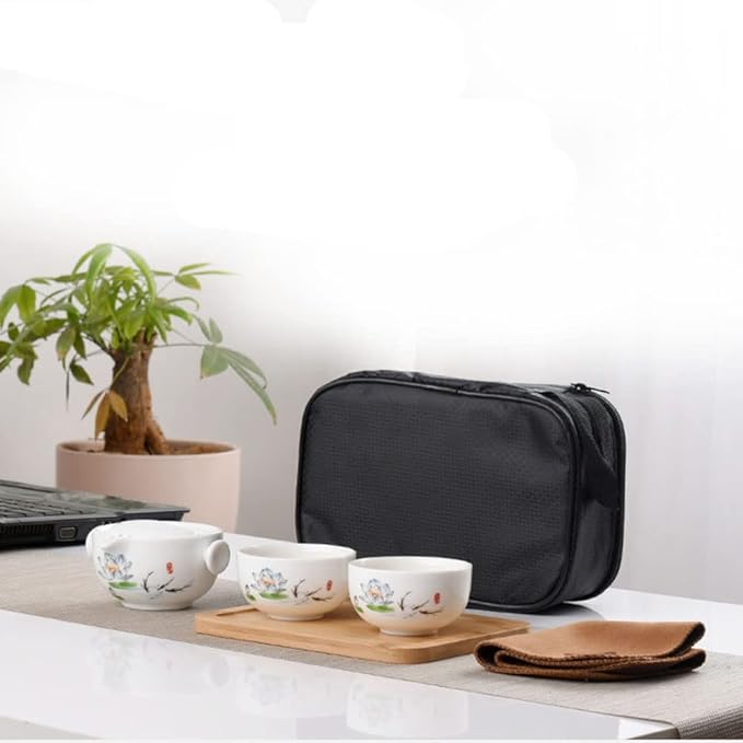 Convenient Teapot Cup Porcelain Teacup White Glazed Travel tea set (Colorful lotus set) - Bloomnest